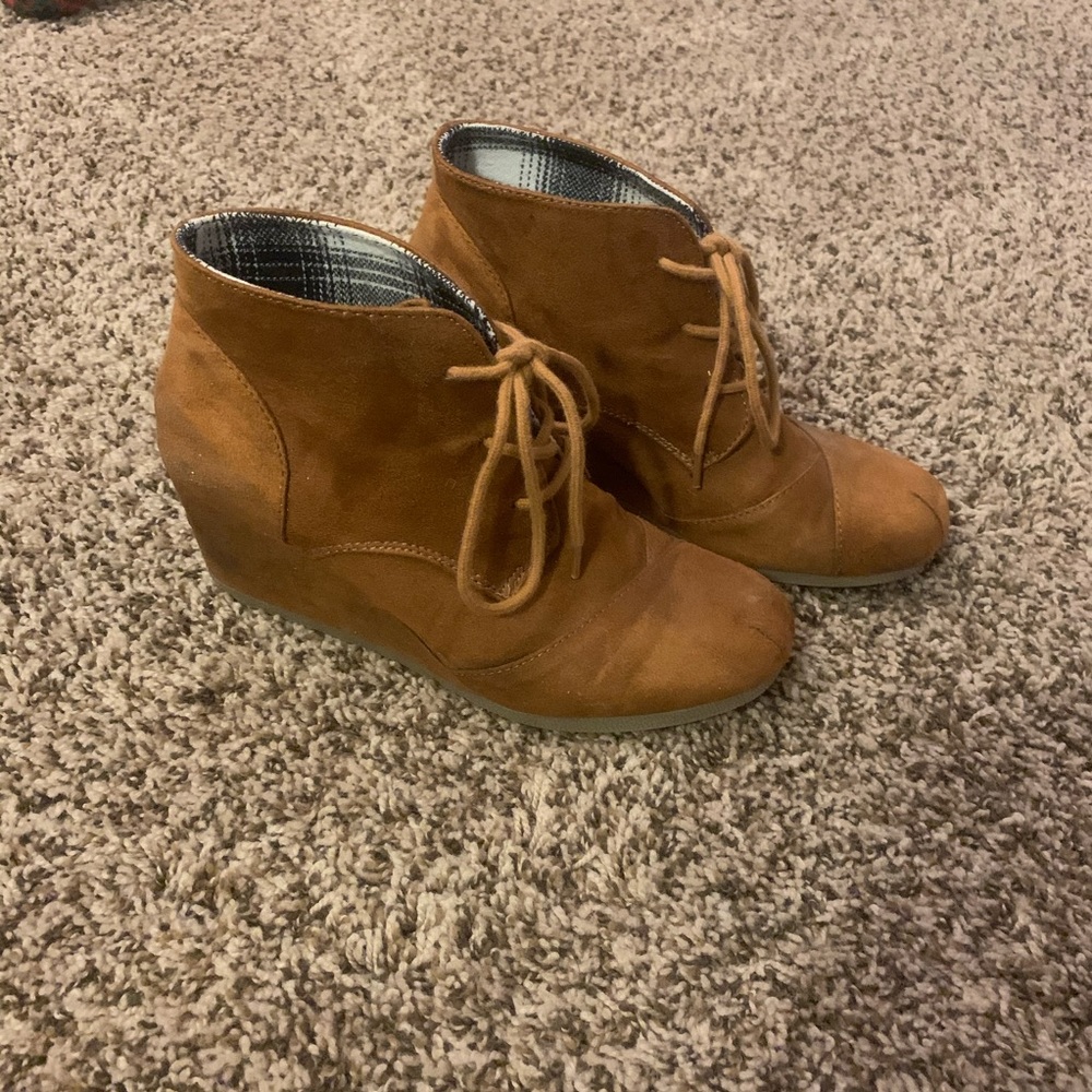 Faux suede lace up booties